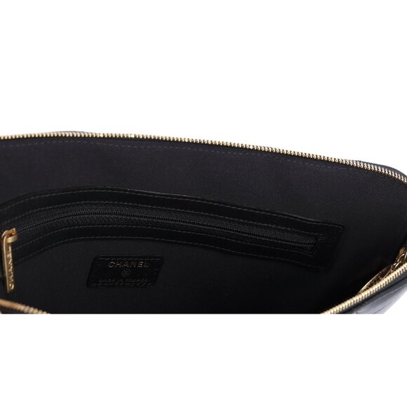 CHANEL Matelasse Clutch Bag Quilted Zip Pouch Black Caviar Leather Full Set - Picture 8 of 9